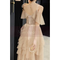 Evening Maxi Dresses In Tulle Champagne Knotted Straps - Ref L1210 - 04