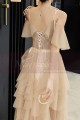 Evening Maxi Dresses In Tulle Champagne Knotted Straps - Ref L1210 - 04