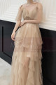 Evening Maxi Dresses In Tulle Champagne Knotted Straps - Ref L1210 - 05