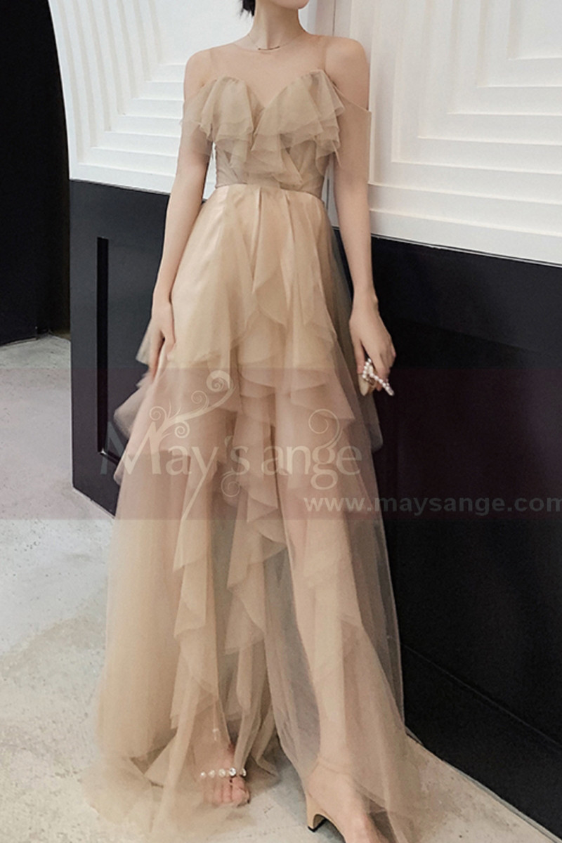 Champagne Ball Gown Long Ruffle Skirt In Tulle - Ref L1211 - 01