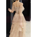 Robe Longue Beige Sans Manches A Volants - Ref L1211 - 03