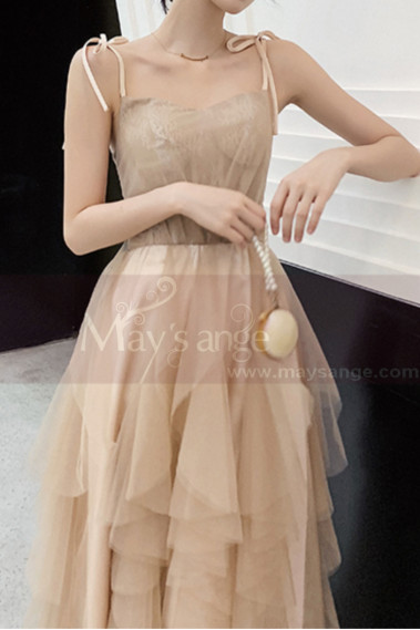 Chic Champagne Bridesmaid Dresses With Knotted Straps And Ruffle Skirt - L1213 #1