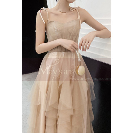 Chic Champagne Bridesmaid Dresses With Knotted Straps And Ruffle Skirt
