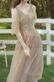 Short Bridesmaid Dresses Champagne Chic With Embroidery Top - Ref L1217 - 03