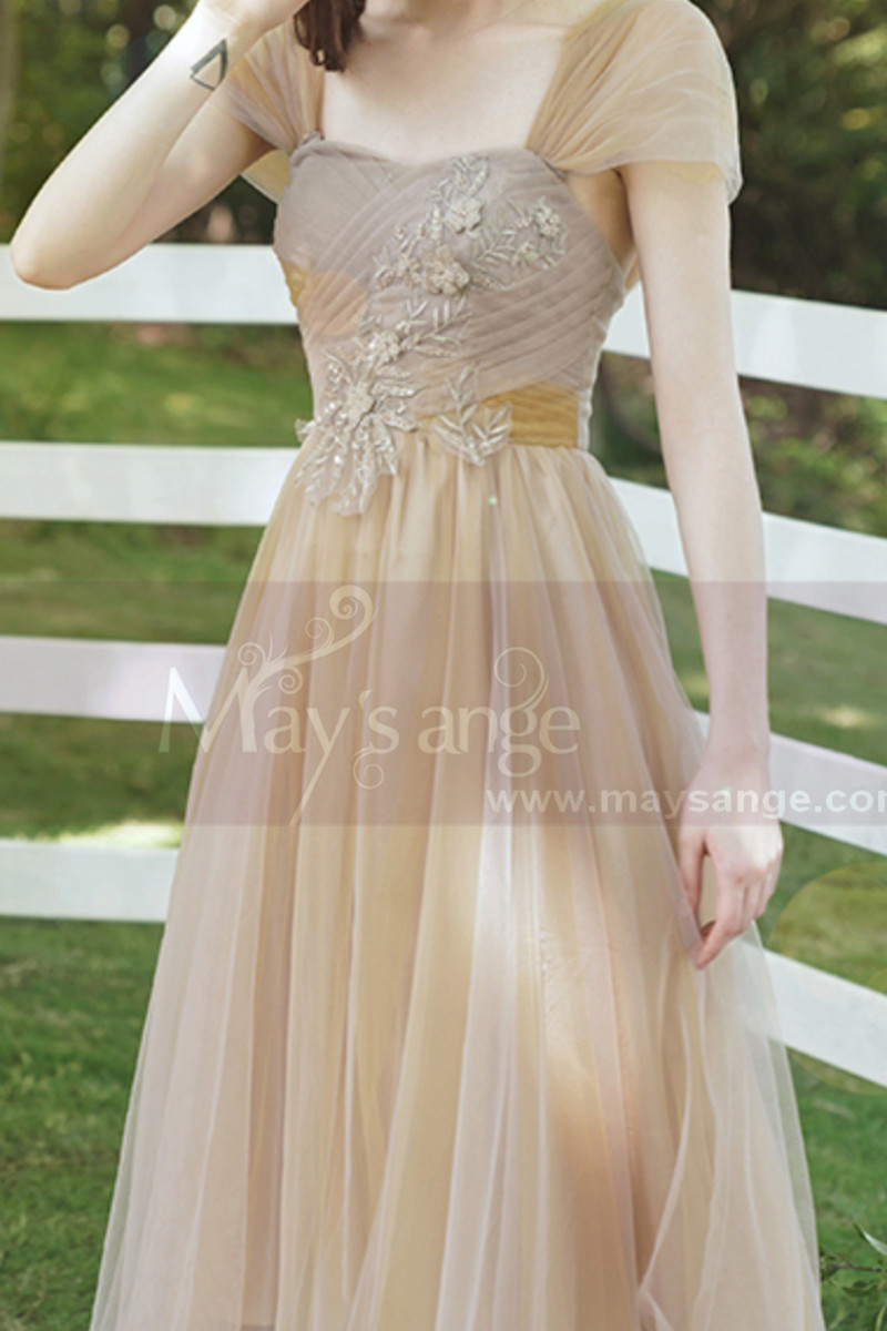 Tea Length Champagne Bridesmaid Dresses With Removable Strap - Ref L1218 - 01