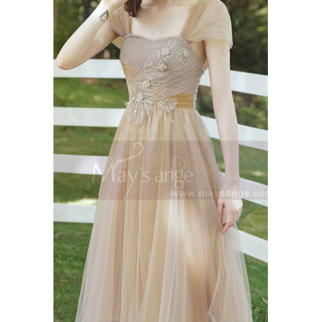Belle Robe Demoiselle D'Honneur En Tulle Avec Bretelles Amovibles