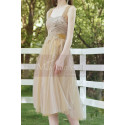 Tea Length Champagne Bridesmaid Dresses With Removable Strap - Ref L1218 - 03