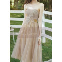 Tea Length Champagne Bridesmaid Dresses With Removable Strap - Ref L1218 - 05