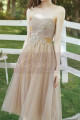 Tea Length Champagne Bridesmaid Dresses With Removable Strap - Ref L1218 - 05