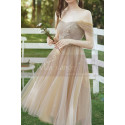 Tea Length Champagne Bridesmaid Dresses With Removable Strap - Ref L1218 - 06