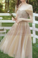 Tea Length Champagne Bridesmaid Dresses With Removable Strap - Ref L1218 - 06