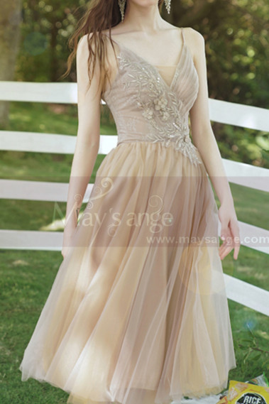 Champagne Short Princess Gown With removable Bishop Sleeves - L1219 #1