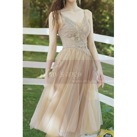 Champagne Short Princess Gown With removable Bishop Sleeves