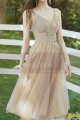 Champagne Short Princess Gown With removable Bishop Sleeves - Ref L1219 - 02