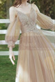 Champagne Short Princess Gown With removable Bishop Sleeves - Ref L1219 - 03