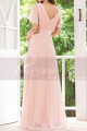 Floor Length Pink Bridesmaid Dresses With Draped V Neckline And Sleeves - Ref L1220 - 02