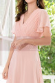 Floor Length Pink Bridesmaid Dresses With Draped V Neckline And Sleeves - Ref L1220 - 03