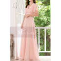 Floor Length Pink Bridesmaid Dresses With Draped V Neckline And Sleeves - Ref L1220 - 04