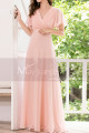 Floor Length Pink Bridesmaid Dresses With Draped V Neckline And Sleeves - Ref L1220 - 05