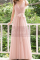 Pink Tulle Floor Length Party dresses With Bow Belt - Ref L1221 - 03