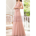 Jolie Robe Rose Longue A Bretelles Avec Ceinture à Nœud - Ref L1221 - 04