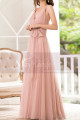 Pink Tulle Floor Length Party dresses With Bow Belt - Ref L1221 - 04