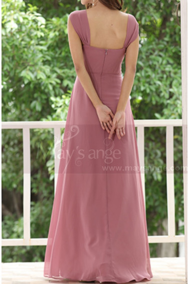 Pink Chiffon Maxi Dress For Bridesmaids With Floral Draped Top - L1222 #1