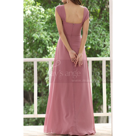 Pink Chiffon Maxi Dress For Bridesmaids With Floral Draped Top