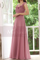 Pink Chiffon Maxi Dress For Bridesmaids With Floral Draped Top - Ref L1222 - 03