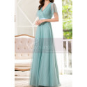 Tulle Blue Long Cocktail Dresses Evening Wear With Sleeves - Ref L1223 - 02