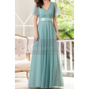 Tulle Blue Long Cocktail Dresses Evening Wear With Sleeves - Ref L1223 - 03