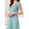 Tulle Blue Long Cocktail Dresses Evening Wear With Sleeves - Ref L1223 - 04