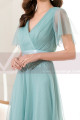 Tulle Blue Long Cocktail Dresses Evening Wear With Sleeves - Ref L1223 - 04