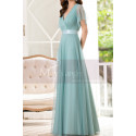 Tulle Blue Long Cocktail Dresses Evening Wear With Sleeves - Ref L1223 - 05