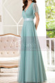 Tulle Blue Long Cocktail Dresses Evening Wear With Sleeves - Ref L1223 - 05