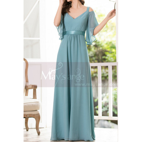 Straps Chiffon Sky Blue Maxi Dress With Straps With Sleeves