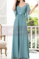 Robe Fluide Longue Bleu Ciel Avec Manches Et Bretelles - Ref L1225 - 02