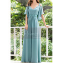 Straps Chiffon Sky Blue Maxi Dress With Straps With Sleeves - Ref L1225 - 03