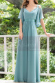 Straps Chiffon Sky Blue Maxi Dress With Straps With Sleeves - Ref L1225 - 03