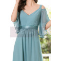 Straps Chiffon Sky Blue Maxi Dress With Straps With Sleeves - Ref L1225 - 04