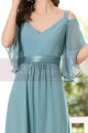 Straps Chiffon Sky Blue Maxi Dress With Straps With Sleeves - Ref L1225 - 04