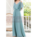 Straps Chiffon Sky Blue Maxi Dress With Straps With Sleeves - Ref L1225 - 05