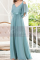 Straps Chiffon Sky Blue Maxi Dress With Straps With Sleeves - Ref L1225 - 05