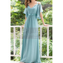 Straps Chiffon Sky Blue Maxi Dress With Straps With Sleeves - Ref L1225 - 06