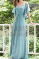Straps Chiffon Sky Blue Maxi Dress With Straps With Sleeves - Ref L1225 - 06