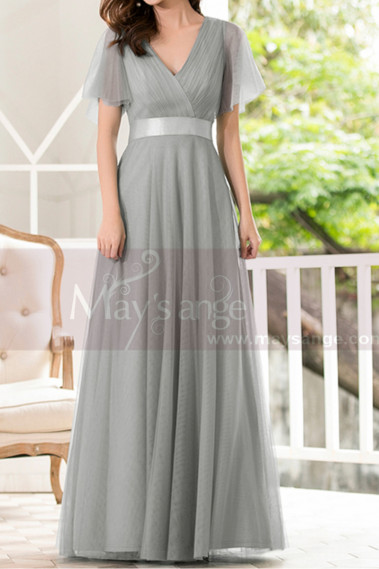 Formal Evening Gowns With Transparency Short Sleeves And Satin Belt - L1227 #1