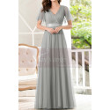 Formal Evening Gowns With Transparency Short Sleeves And Satin Belt - Ref L1227 - 04