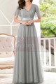 Formal Evening Gowns With Transparency Short Sleeves And Satin Belt - Ref L1227 - 04