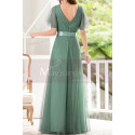 Green Gown Summer Wedding Guest Dresses In Tulle With V Neckline - Ref L1229 - 02