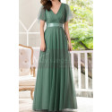 Green Gown Summer Wedding Guest Dresses In Tulle With V Neckline - Ref L1229 - 03